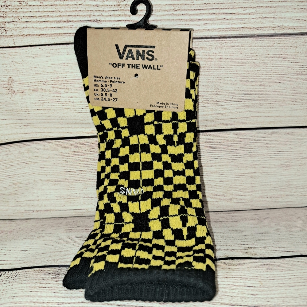 Vans Crew Socks Mens Black Yellow Checkerboard